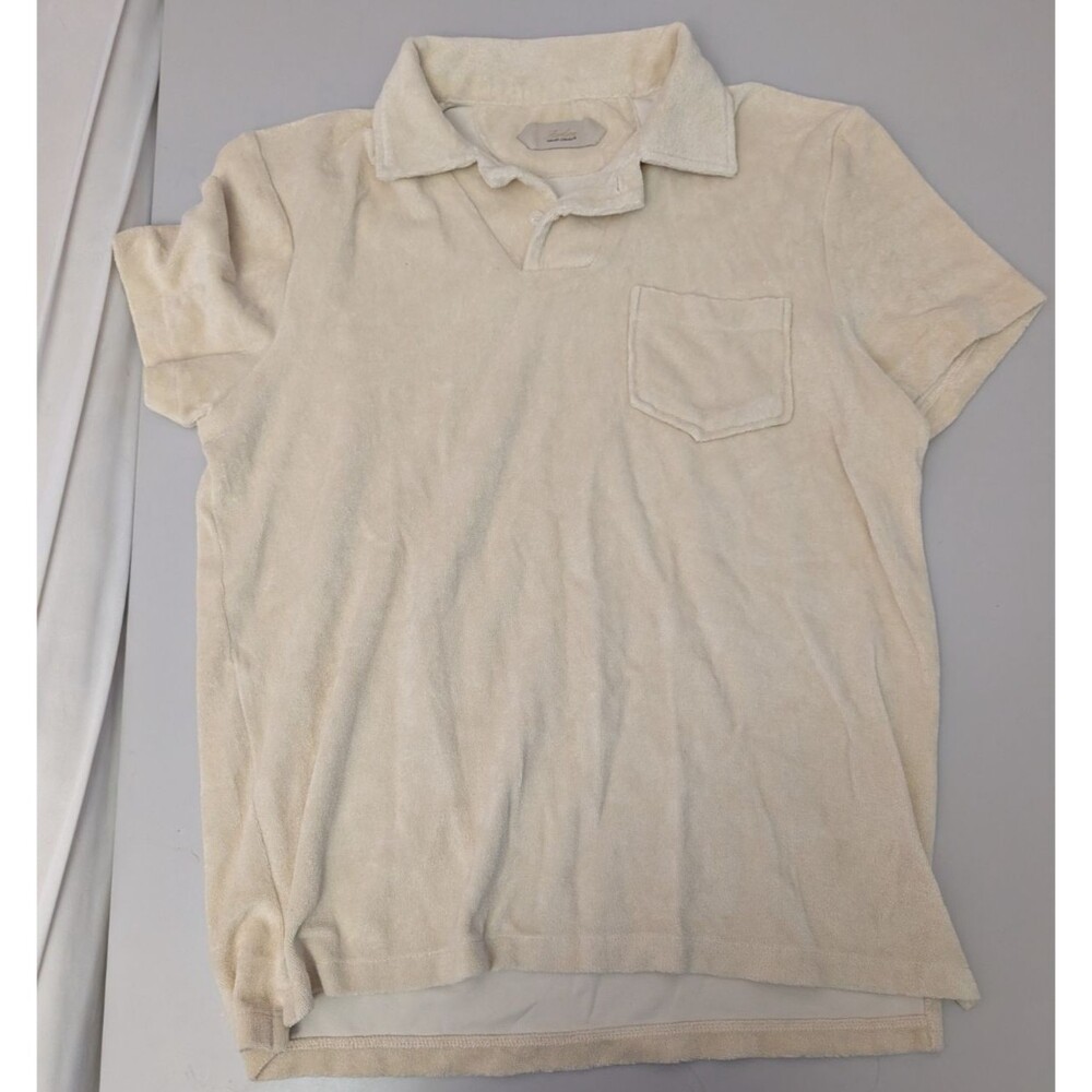Aurelien Smart Luxury Terry Cloth Polo Shirt Mens Medium Shell Beige Towelling